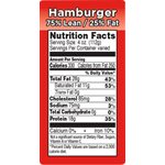 Hamburger 75% Lean / 25% Fat Label