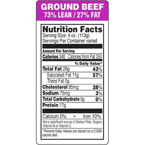 Ground Beef-73% Lean / 27% Fat Label