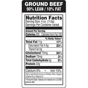 Ground Beef-90% Lean / 10% Fat Label