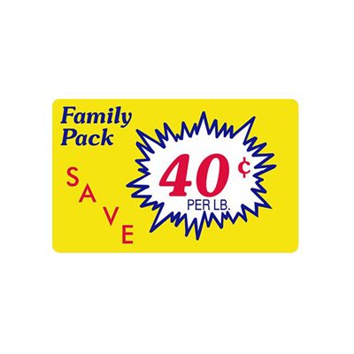 Family Pack / Save 40¢ / lb Label