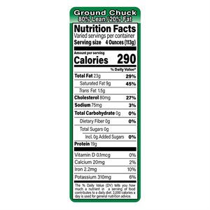 Ground Chuck-80% Lean / 20% Fat Label