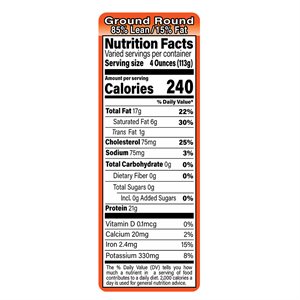 Ground Beef-90% Lean / 10% Fat Label