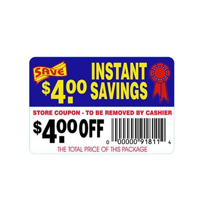 Instant Savings-$4.00Off(tearoff) Label
